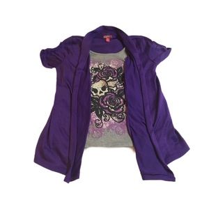 Y2K Bongo Girl’s Shirt Purple Skull Two Layered | Size - M (7/8)